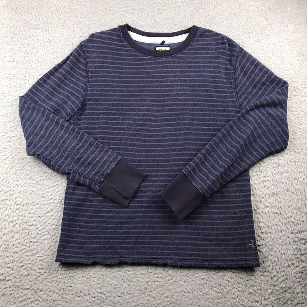 Relwen Thermal Crew Loop Pullover Mens M Navy Striped Sweatshirt Top Huckberry